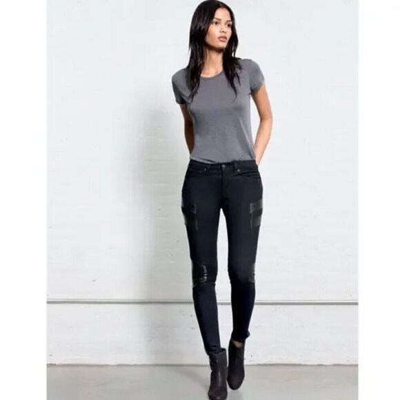 RARE rag & bone Halifax Motocross Lamb Leather Panel Jeans Midnight Wash - Picture 1 of 8